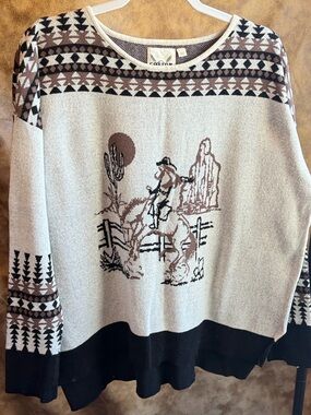 Cowboy Graphic Knit Sweater in Cream, Brown & Black